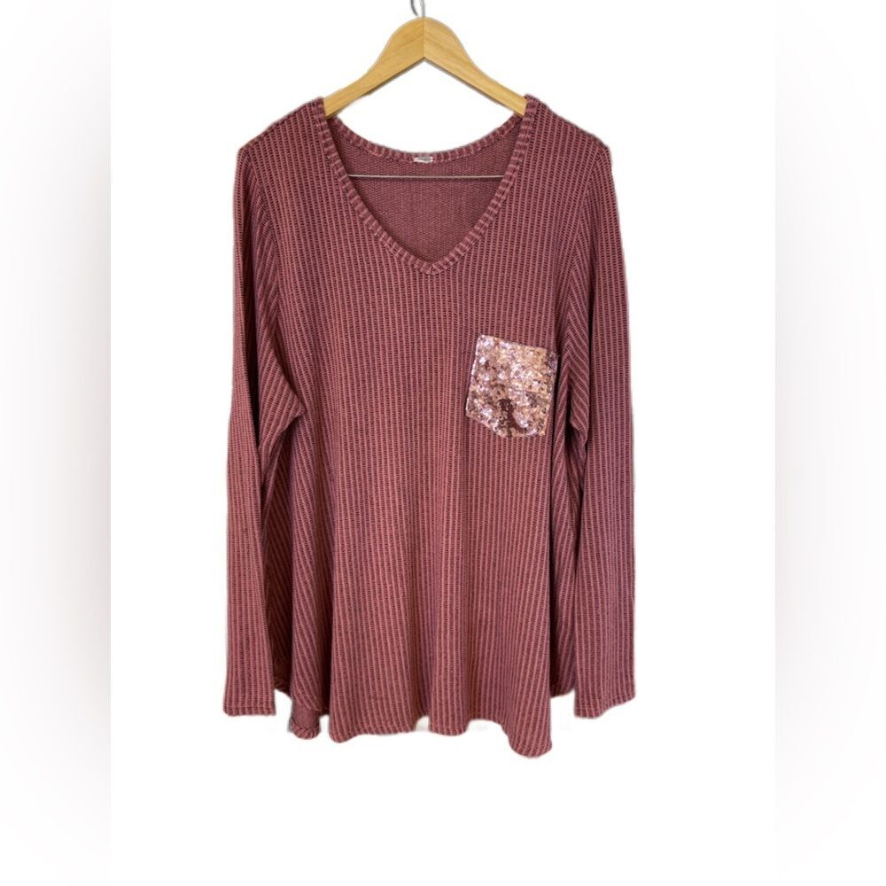 Boutique brand Pink and Black Long Sleeve Top with Sequin Pocket Size 2X